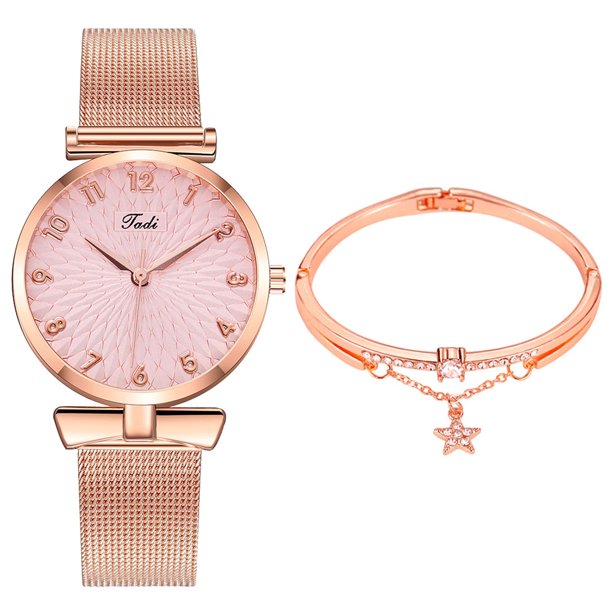 Clearance Sale Sfonq Mothers Day Gift for Grilfriend Womens Watches GADI Ladies Magnetic Buckle Strap Steel Strap Fine Watch,Pink Buy 2 Save 10%