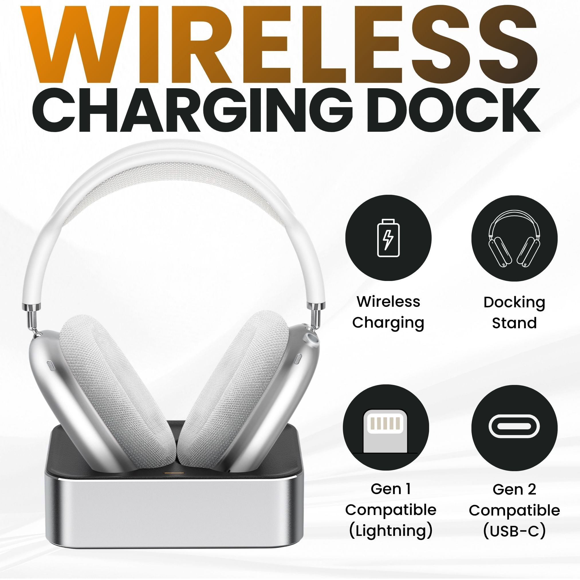 Ultra Supply Co - Wireless Charging Dock for AirPods Max – Compatible with Lightning & USB-C