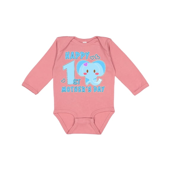 Inktastic Happy First Mothers Day with Elephant Boys or Girls Long Sleeve Baby Bodysuit