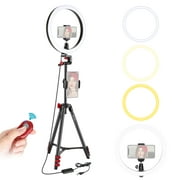 Neewer 10-inch LED Ring Light Selfie Ring Light with Tripod Stand, 3 Light Modes Dimmable Ring light with 54inches Tripod and Phone Holder for Live Streaming, Makeup, YouTube Blogging Video Shooting