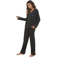 thumbnail image 2 of HEARTNICE Women Button up Pajama Set, Long Sleeve Sleepwear Lightweight Pjs Set, Black M, 2 of 6