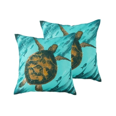 Mainstays 2-pack Coastal Turtle Reversible Outdoor Throw Pillow, 16 inch, Blue