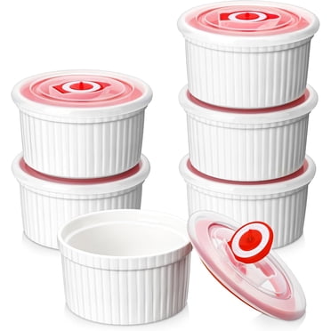 Ramekins with Lids 8 oz White Creme Brulee Ramekins Ceramic Oven  Pudding Cups, Set of 6 Porcelain Custard for Baking Dishwasher and Microwave