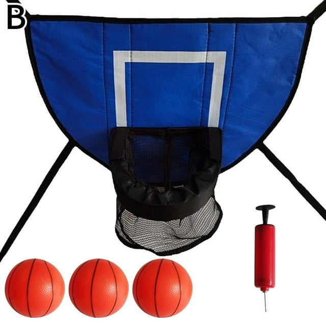YaoHuan Trampoline Basketball Hoop with Pump and Mini Ball, Waterproof Attachment for Indoor Outdoor Kids, Adjustable Ropes