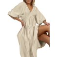 thumbnail image 3 of Women'S V Neck Short Puff Sleeve A Line Midi Dress Color L, 3 of 8