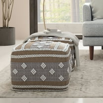 Simpli Home Mapleton Boho Square Pouf in White, Beige, Grey Polystyrene Filling