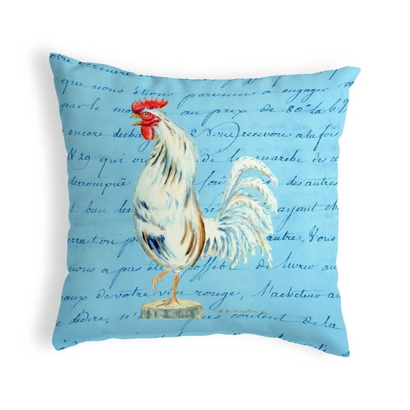 Betsy Drake Interiors White Rooster Script No Cord Pillow 18x18