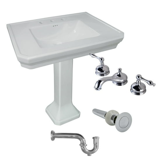 Renovator's Supply White Large Pedestal Sink with Widespread Faucet Holes