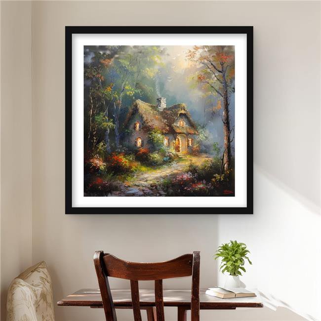 Begin Home Decor C1FM2424S63NXU 24 x 24 in. Enchanted House - Blue Framed Matted Print for Home Decor