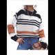 thumbnail image 3 of Suéter Corto A Rayas con Bloques de Color para Mujer, Otoño e Invierno, Larga, Cuello Redondo, Jersey de Punto Holgado Color Naranja L, 3 of 10