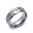 thumbnail image 3 of Men Women 8MM Comfort Fit Tungsten Carbide Wedding Band 0.11 cttw 3 Diamond Satin Grooves Tungsten Ring (8 to 14), 10, 3 of 4