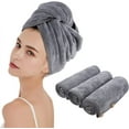 thumbnail image 1 of Rawiri Toalla Turbante de Microfibra con Botón para el Cabello Toalla Absorbente súper Suave Grande para Mujer Paquete de 3 25 cm x 65 cm Gris, 1 of 7