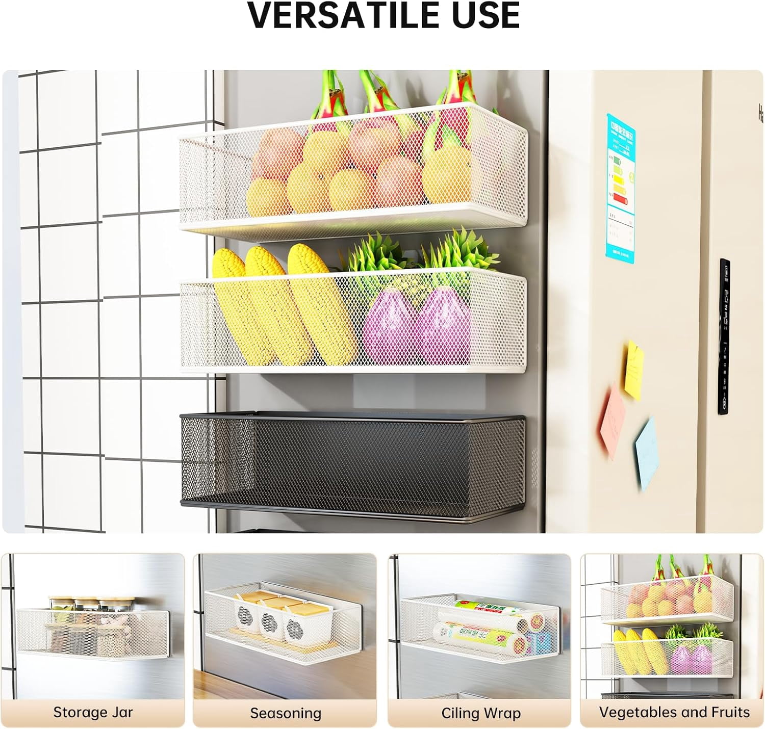 Magnetic Basket Organizer Holder for Fridge Sipce Rack Magnetic Storage Bin Box Containers for Refrigerator Magnetic Shelf for Fridge Whiteboard Classroom (Black, 10.63''L*4.72''W*3.03''H)