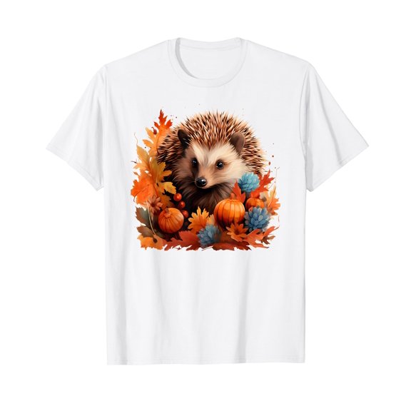 Nature, autumn with Hedgehog Pet Animal Design White T-Shirt