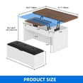 thumbnail image 2 of DEXTRUS Table Basse à Plateau Relevable avec Banc Ottoman sur Roulettes, Table Centrale de Rangement Style Ferme, Blanc, 2 of 8