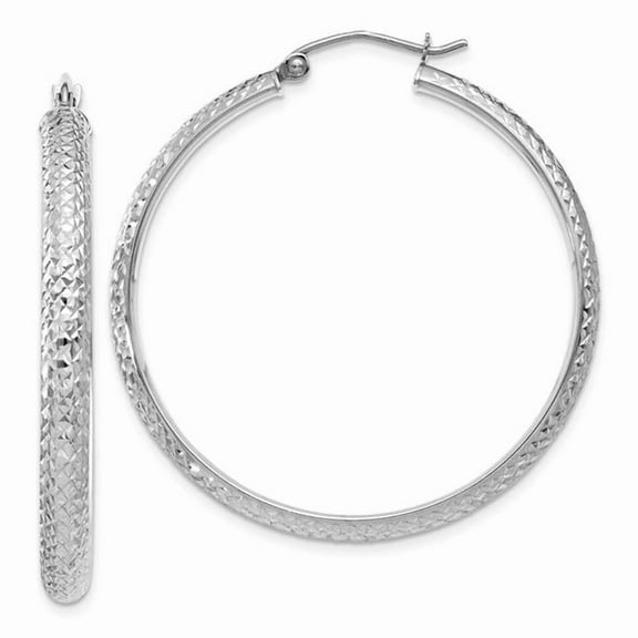 Primal Gold 14 Karat White Gold Diamond-cut 3.5x38mm Lightweight Hoop Earrings