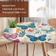 thumbnail image 5 of Round Table Cover 36-44 Inch Spring Butterflies Waterproof Reusable Table Cloth Round Fitted Vinyl Tablecloth with Elastic Edged for Parties Outdoors, Summer Countryside Leaf Flowers, 5 of 9