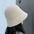thumbnail image 4 of SPRING PARK Women Elegant Solid Color Thick Wool Bucket Hat Warm Drawstring Fisherman Vintage Knitted Basin Cap, 4 of 7