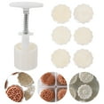 thumbnail image 1 of IFANLANDOR 1Set Reusable Beige ABS Moon Cake Press Mold with Embossed Pattern Stamps for Baking Cookies Pastries, 1 of 8
