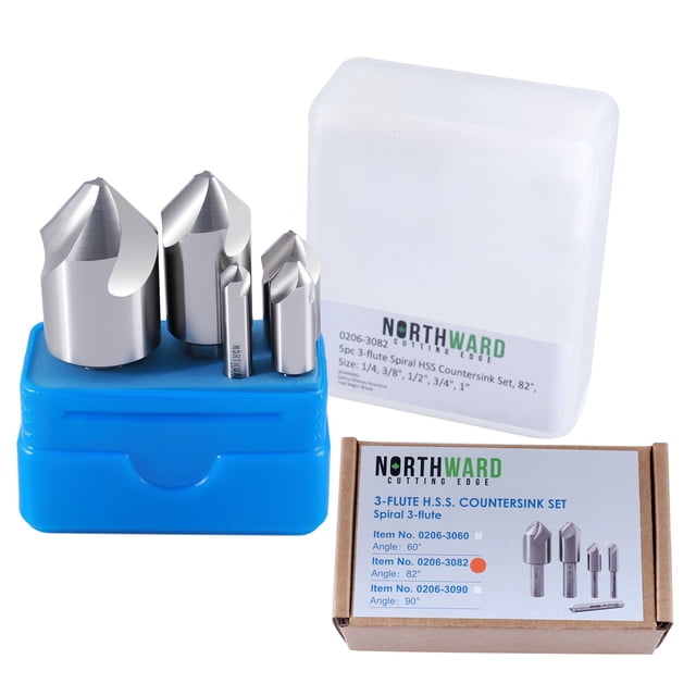 Northward 5pc 82 Deg 3-Flute HSS Countersink & Deburring Tool Set, 0206-3082