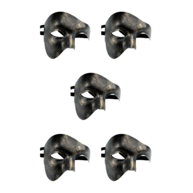 Wisewang Wide Application Half Face Mask For Various Occasions Half Face Masquerade Masks Made With Plastic Black brushed gold 5Set