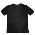 thumbnail image 3 of Duojiaj Lace Trim V Neck Puff Sleeve Button Down Blouses Dressy Summer Tees Shirts For Work Casual Women's T-Shirts, 3 of 3
