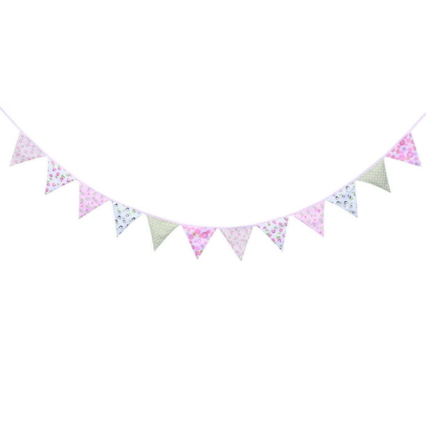 KAKOWELY Banderines 3M con lunares y flores de algodón, guirnalda de 12 banderines triangulares para decoración de bodas, cumpleaños, baby showers y graduaciones.