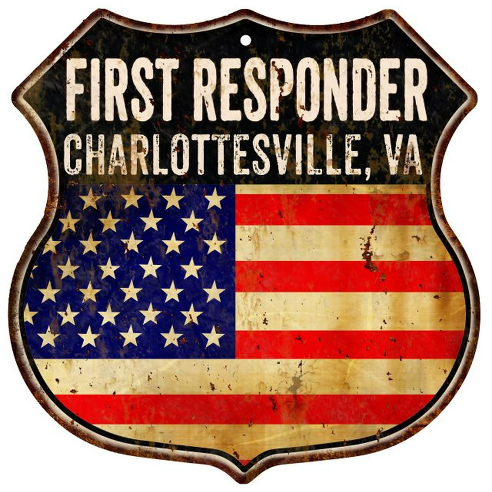 CHARLOTTESVILLE, VA First Responder American Flag 12x12 Metal Shield Sign S123101 - Walmart.com ...