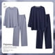thumbnail image 4 of Pijama de manga larga con diseño de gofre para mujer, de algodón, para primavera y otoño, talla grande, sencillo, para parejas, para estar en casa, 4 of 5