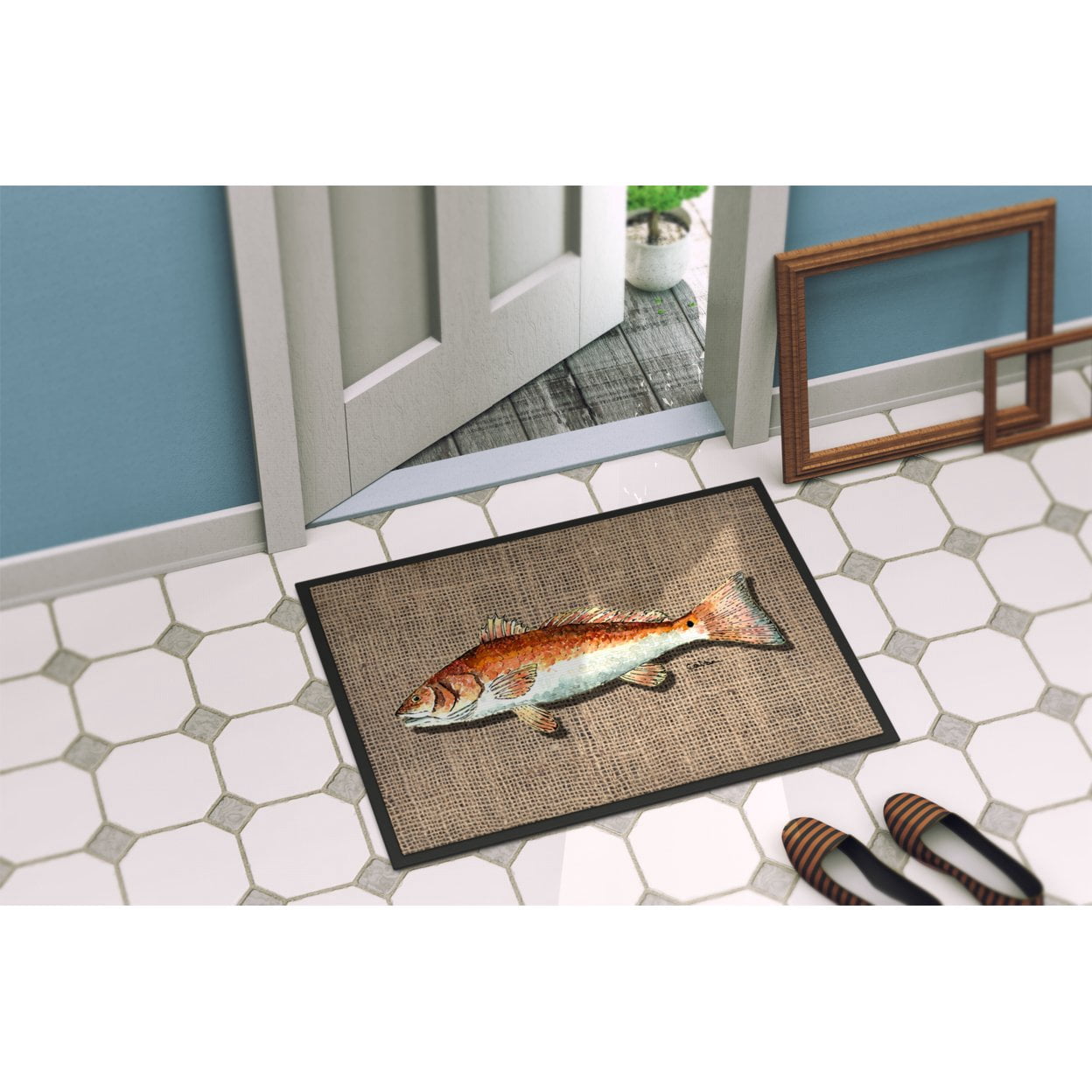 Carolines Treasures 8736JMAT Red Fish Door Mat Indoor Rug or Outdoor Welcome Mat 24x36 Doormat, 24H X 36W, multicolor