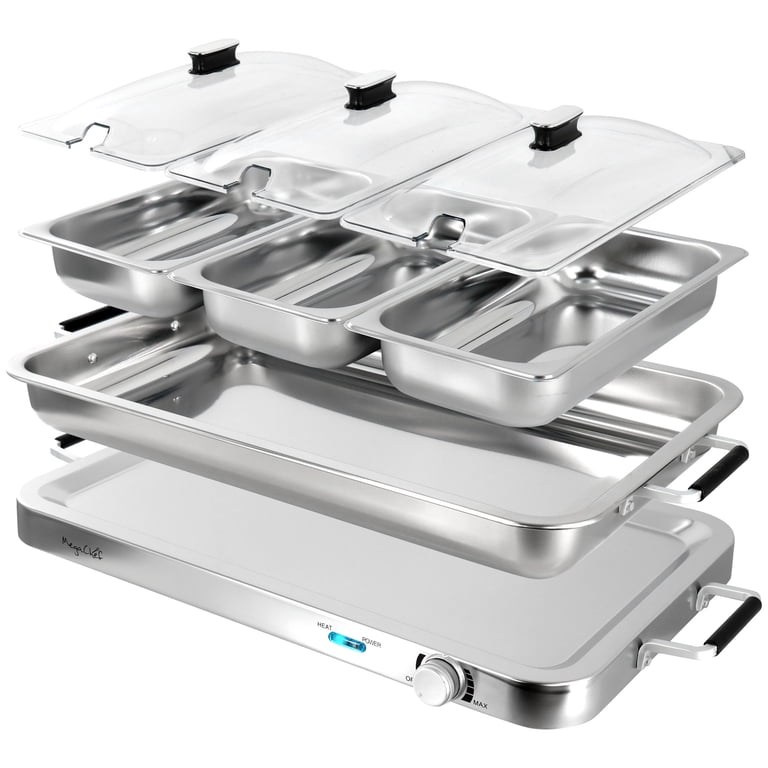 MegaChef 3-in-1 Electric Chaffing Buffet Server, Triple Trays photo 2