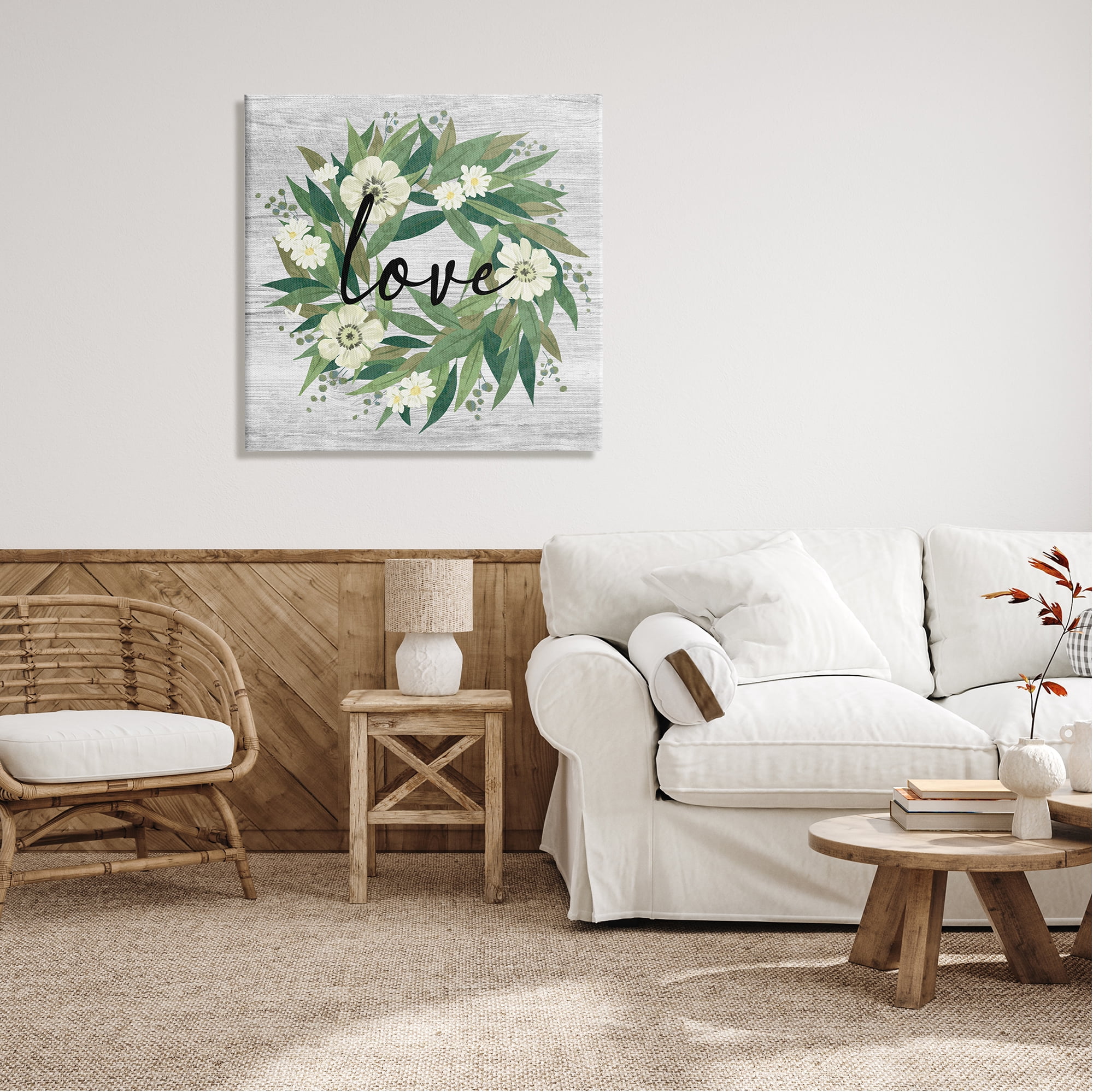 Stupell Industries Love Typography White Blossom Wreath Country Botanicals Graphic Art Gallery Wrapped Canvas Print Wall Art, Design by Ziwei Li