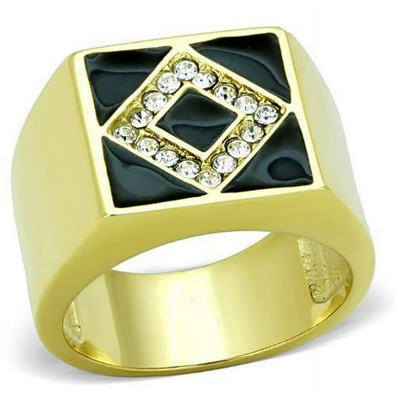 Alamode TK1613-8 Men IP Gold Stainless Steel Ring with Top Grade Crystal in Clear - Size 8