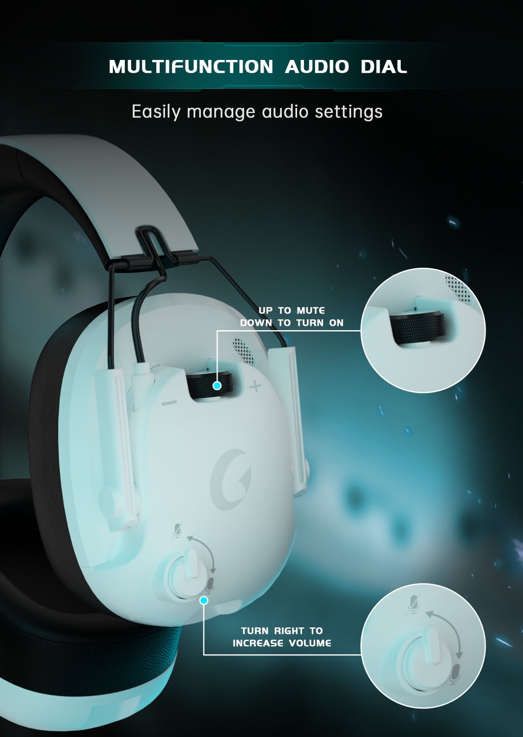 UDH 2.4GHz Wireless Gaming Headset for PS4/PS5/Xbox/Switch/PC, 7.1 Surround Sound & 45H Battery, Noise Cancelling Over-Ear Headphones with Microphone ,White