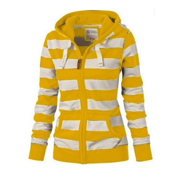 Clearance sale Women's Coats Striped Casual Hooded Winter Jumper Sweater Top Jacket Coat Zip Up Casual Coats Tops Ladies Clothes