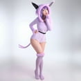 thumbnail image 2 of Women's PM Derivative Fluffy Bodycon Romper Pajama Halloween Furry Bodysuit Long Sleeve Hooded Jumpsuit with Tail Belt and Socks, 2 of 10
