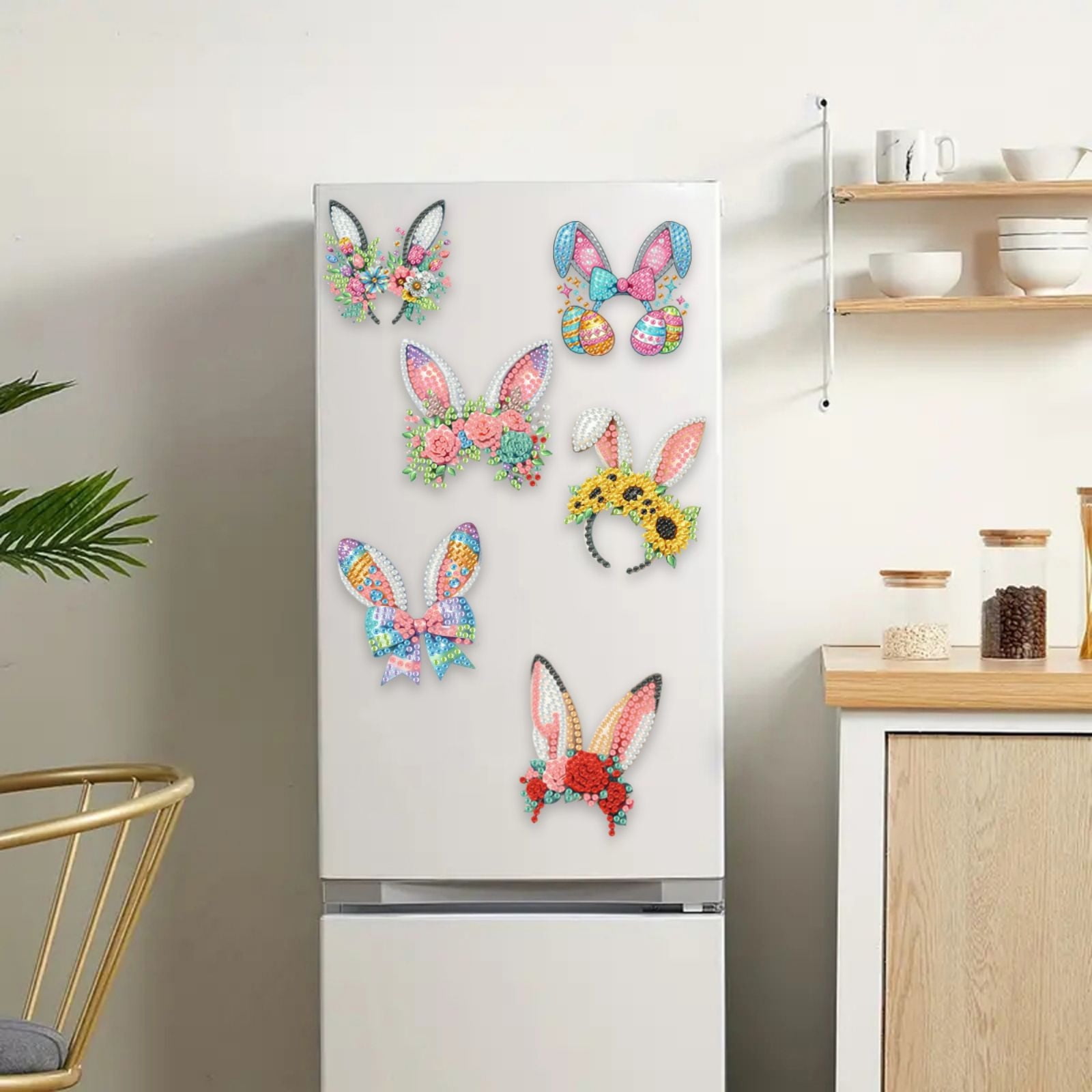 FLOPESN 6Pcs Holiday DIY Diamond Art Painting Refrigerator Magnet,Creative Design Easter St. Patrick's Day Acrylic Home Decors-Headband