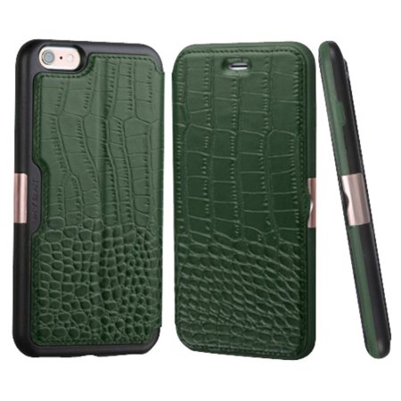 Iphone 6 Cases Crocodile Leather Insten For iPhone 6s 6 - Genuine Leather Crocodile Embossed Wallet Flip Case Stand Cover with Card Slot - Green/Black (Gift Idea) ()