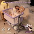 thumbnail image 4 of Minikid 3-in-1 Baby Bassinet Bedside Sleeper, 6 Height Adjustments, Full Mesh Breathable, Portable Newborn Baby Crib with Storage Basket, Pinkish Purple, 4 of 9