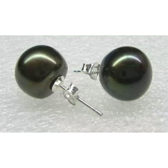 K-KED Real7-8mm Black Freshwater Pearl Stud Earrings Ear Rings Silver Back New Gift