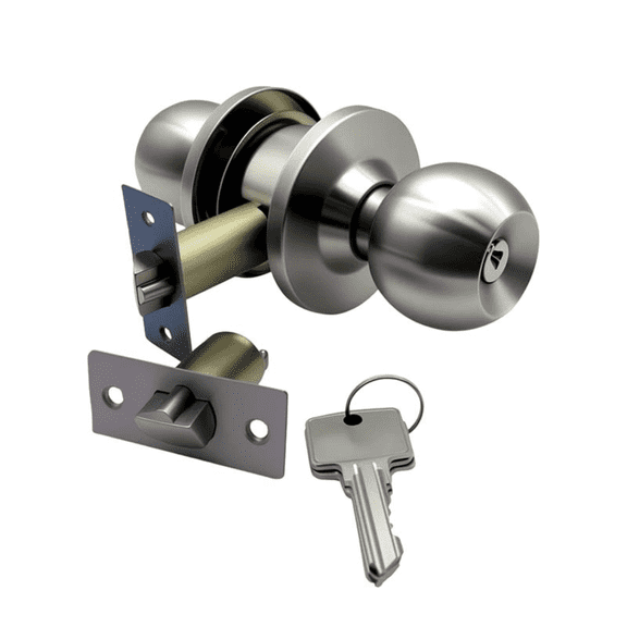 FTCBJJA Keyed Entry Ball Door Knob with Key, Stainless Steel Entry Door Handle Set, Interior and Exterior Door Lock for Home, Office, Silver