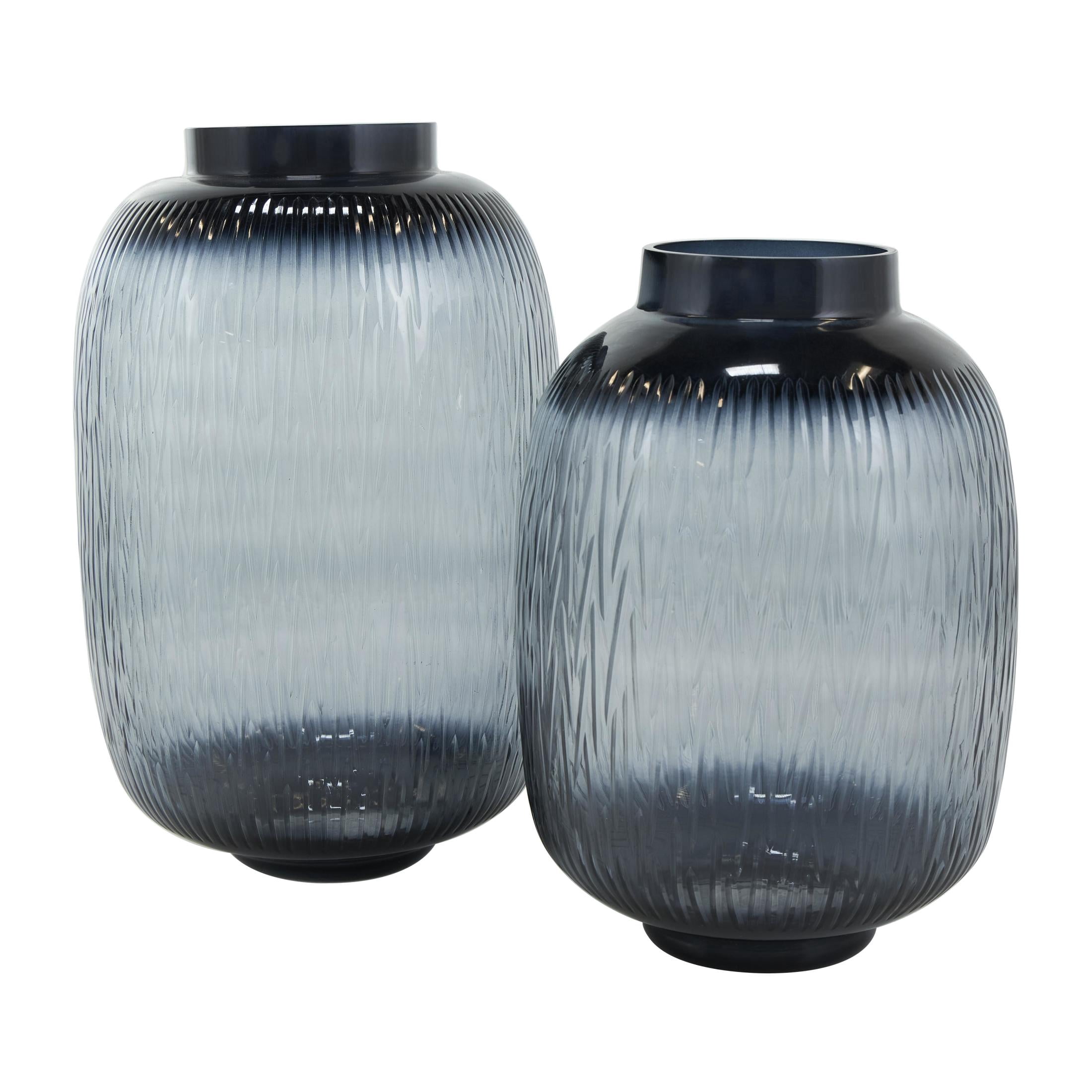 DecMode 13", 11"H Textured Ombre Black Glass Vase, Set of 2