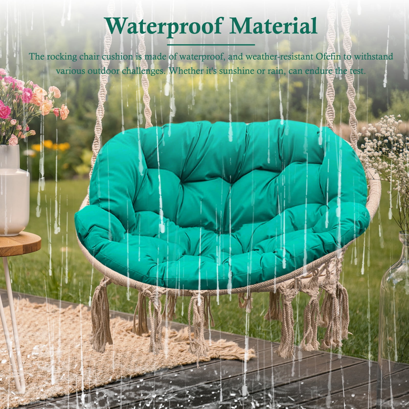 Egg Chair Cushion Replacement Waterproof – Outdoor Rocking Chair Cushions 6.3" Thick UV Resistant with 6 Straps for Patio, Balcony, Garden, Lake Blue