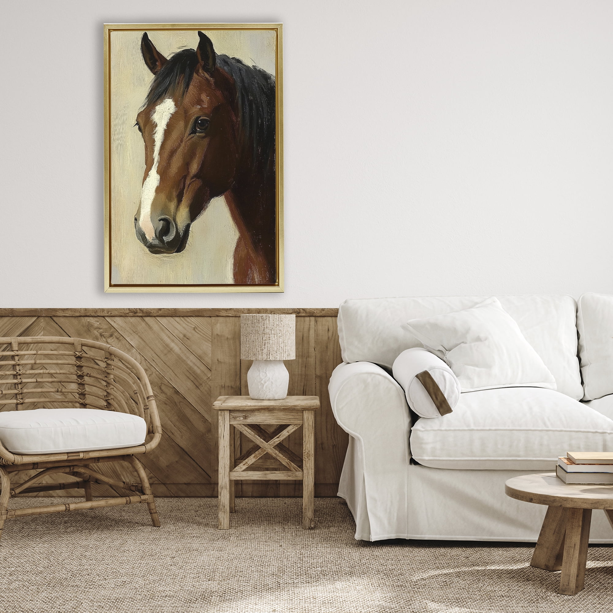 Stupell Industries Beautiful Brown Horse Portrait Gold Framed Floater Canvas Wall Art, design by Petal Prints Design
