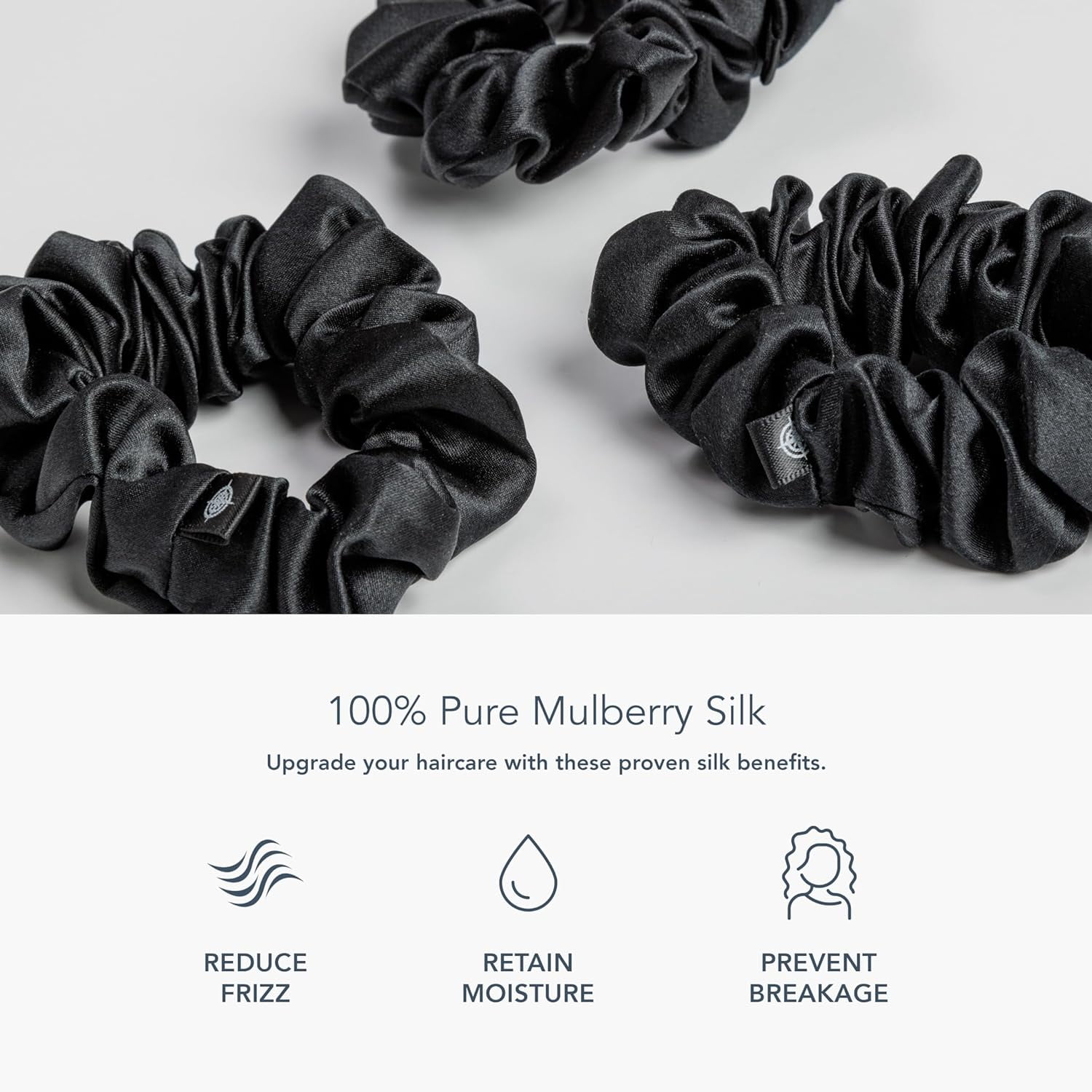 Fishers Finery 25 Momme 100% Pure Mulberry Silk Large Scrunchies, Hair Ties (Black, 3 Pk)