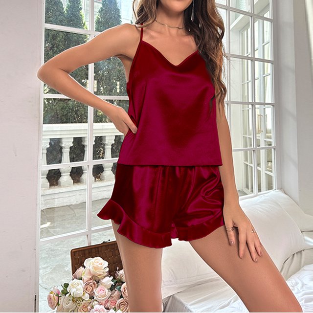 jovatis Ensembles Courts pour Femmes 2 Pcs Pyjama à Col Licou pour Femmes Robe de Maison Aguichant Shorts