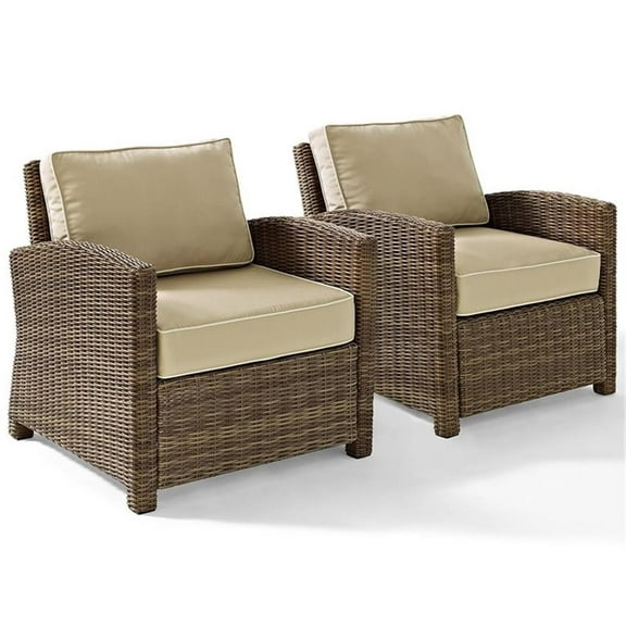 Afuera Living Modern Wicker Patio Chair in Brown and Sand (Set of 2)
