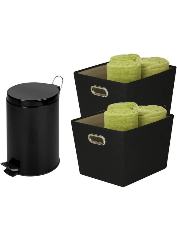Honey Can Do Back to College Steel Trash Can and Totes, Black