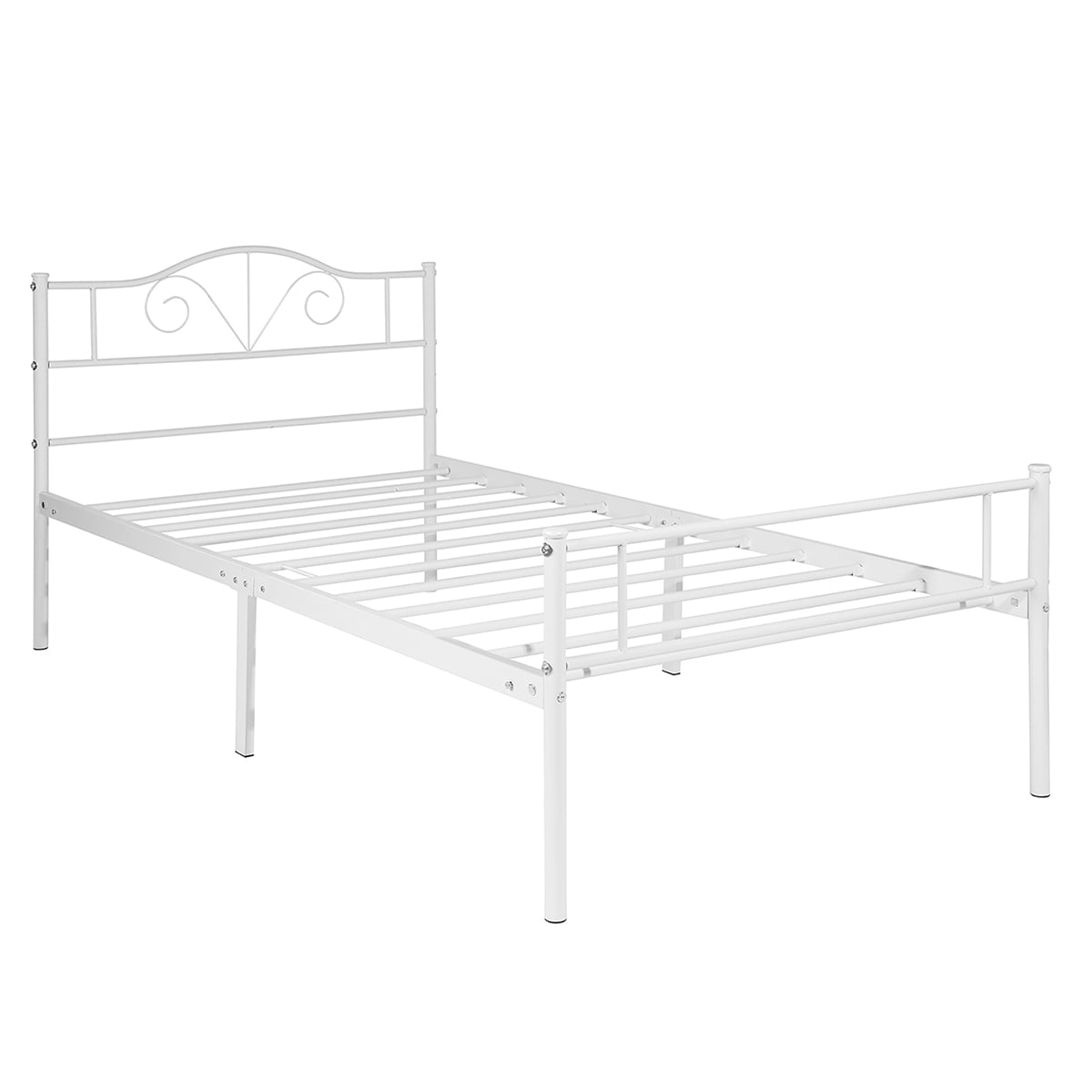 Lowestbest Twin Metal Single Bed, Platform Bed Frame, Adult and Children Foundation with HeadBoard & Footboard In Bedroom, White Lowestbest Twin Metal Single Bed, Platform Bed Frame, Adult and Children Foundation with HeadBoard & Footboard In Bedroom, White