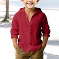 thumbnail image 3 of EnJoCho Boys Button Down Shirt Boys Linen Shirts Button Up Cotton School Hooded Dress Shirts Teens Long Sleeve Lightweight Summer Beach Plain Tees, 3 of 4